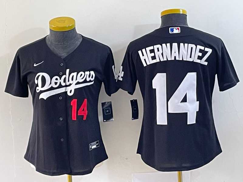 Women%27s Los Angeles Dodgers #14 Enrique Hernandez Number Black Stitched Cool Base Nike Jersey->mlb womens jerseys->MLB Jersey